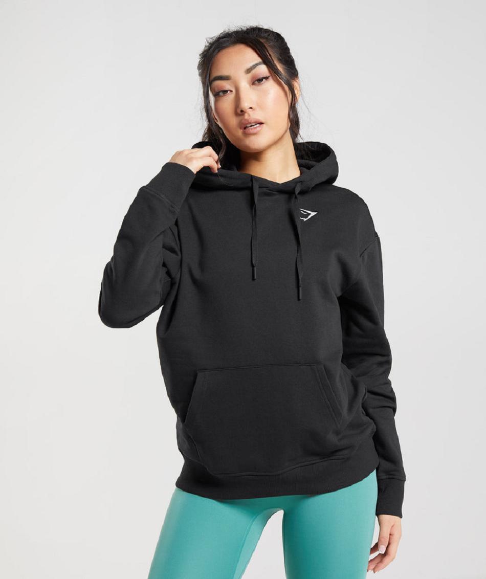 Gymshark Training Oversized Ženske Majica S Kapuljačom Crne | HR 3577WNB